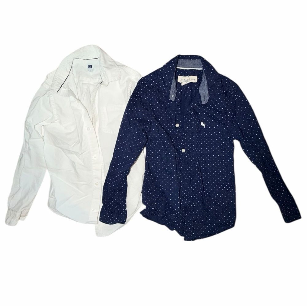 Lot 2 Boys Button Down Shirts Size 8 7/8 Janie & Jack LUGG White Blue Polka Dot